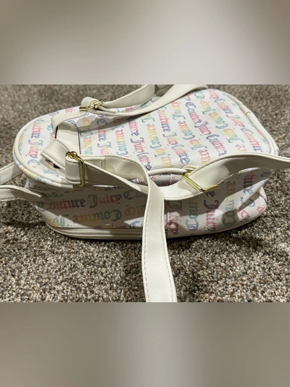 Juicy Couture White Multicolor Monogram Logo Backpack